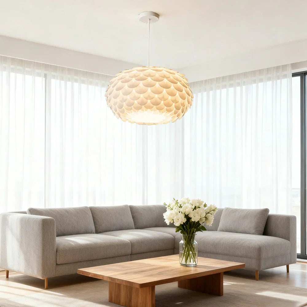 LIVARA 38/45cm Three-Color Dimmable LED Pendant Light 9W Modern Flower Bud Design Hanging Lamp with Eye-Protection Soft Light - White