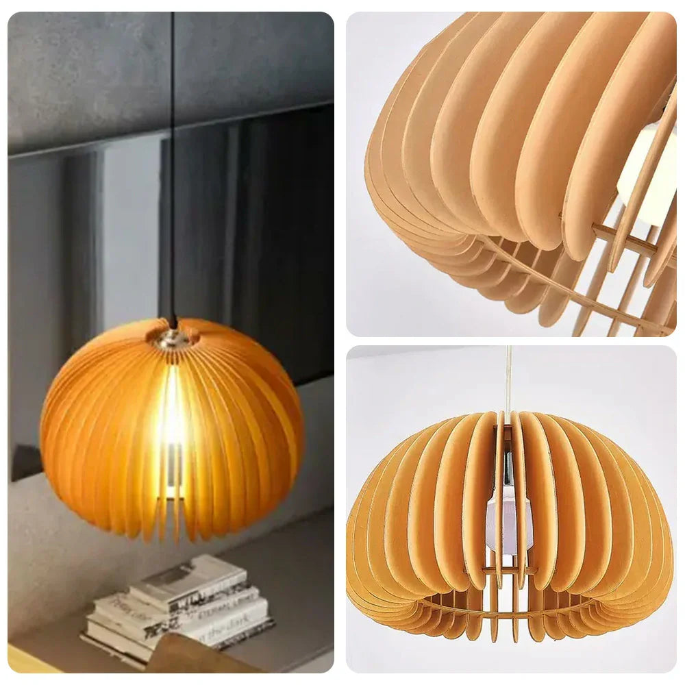 LIVARA 35/43/50cm 12W LED Pendant Light Three-Color Dimmable Ceiling Lamp with Natural Wood Shade & Eye-Protection Soft Light - Wood