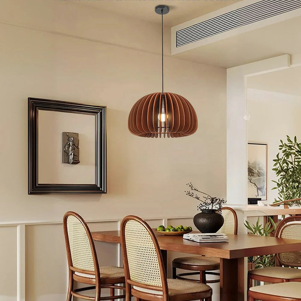 LIVARA 35/43/50cm 12W LED Pendant Light Three-Color Dimmable Ceiling Lamp with Natural Wood Shade & Eye-Protection Soft Light - Walnut