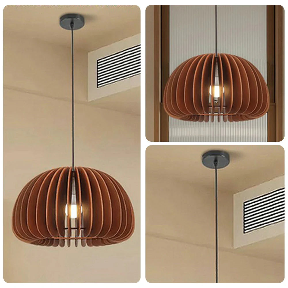 LIVARA 35/43/50cm 12W LED Pendant Light Three-Color Dimmable Ceiling Lamp with Natural Wood Shade & Eye-Protection Soft Light - Walnut