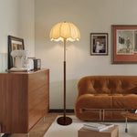 LIVARA Floor Lamp with Jacquard Fabric Shade, 9/12W Wood-Grain Iron Pole, Pull Chain - Anti-Wobble Base & Fire-Retardant Holder