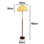 LIVARA Floor Lamp with Jacquard Fabric Shade, 9/12W Wood-Grain Iron Pole, Pull Chain - Anti-Wobble Base & Fire-Retardant Holder