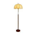 LIVARA Floor Lamp with Jacquard Fabric Shade, 9/12W Wood-Grain Iron Pole, Pull Chain - Anti-Wobble Base & Fire-Retardant Holder