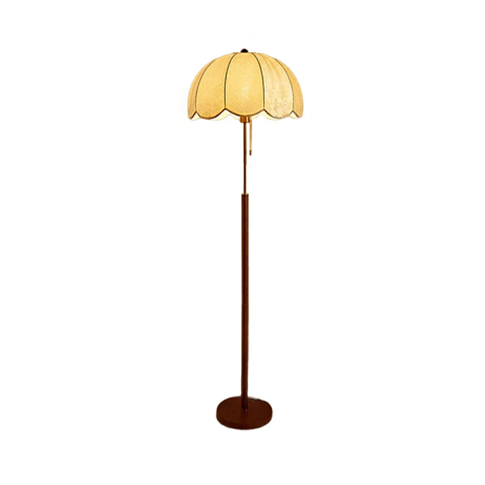 LIVARA Floor Lamp with Jacquard Fabric Shade, 9/12W Wood-Grain Iron Pole, Pull Chain - Anti-Wobble Base & Fire-Retardant Holder