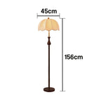 LIVARA 9/12W Pull Chain, Fabric Floor Lamp with Wood-Grain Iron Pole, Anti-Wobble Base & Fire-Retardant Lamp Holder - Gold&Walnut