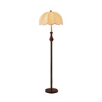 LIVARA 9/12W Pull Chain, Fabric Floor Lamp with Wood-Grain Iron Pole, Anti-Wobble Base & Fire-Retardant Lamp Holder - Gold&Walnut