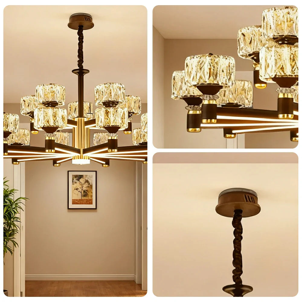 LIVARA 75W Illumination Bright Flicker-Free & LED Eye-Care Dimmable Three-Color Source, Light Dual with Light Pendant Crystal