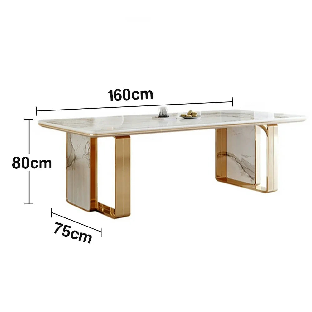 LIVARA 140/160cm Dining Table - Sintered Stone Top, Heat & Scratch Resistant, Strong Metal Legs - White & Gold