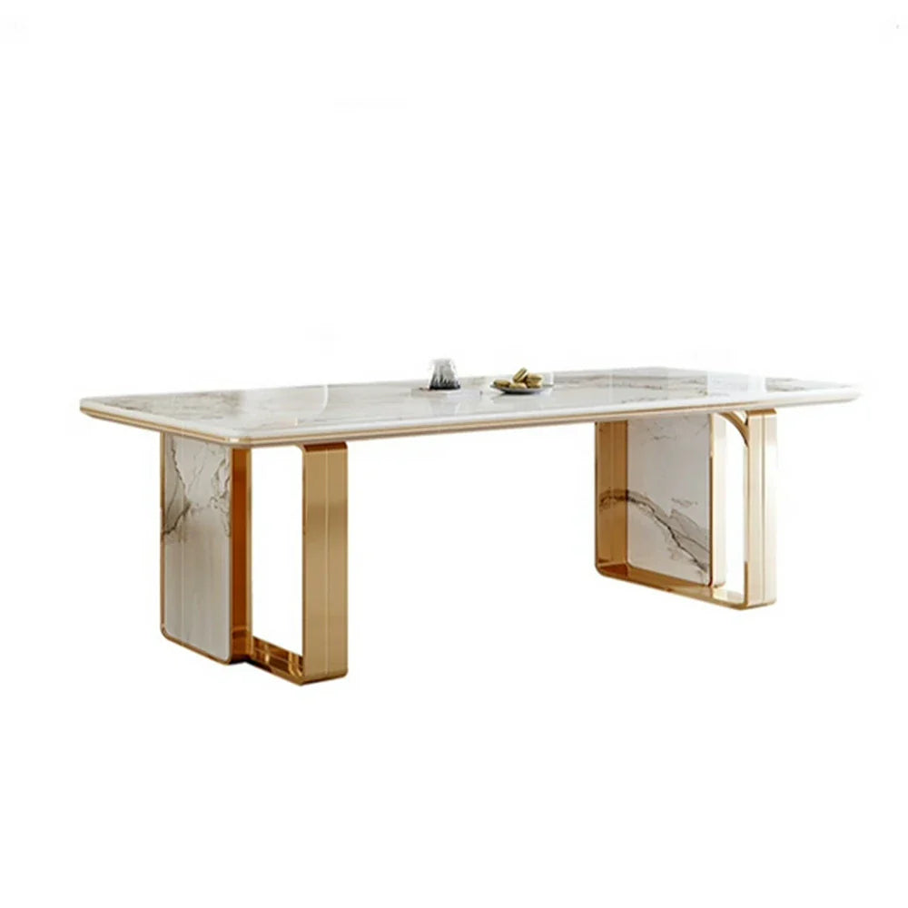LIVARA 140/160cm Dining Table - Sintered Stone Top, Heat & Scratch Resistant, Strong Metal Legs - White & Gold