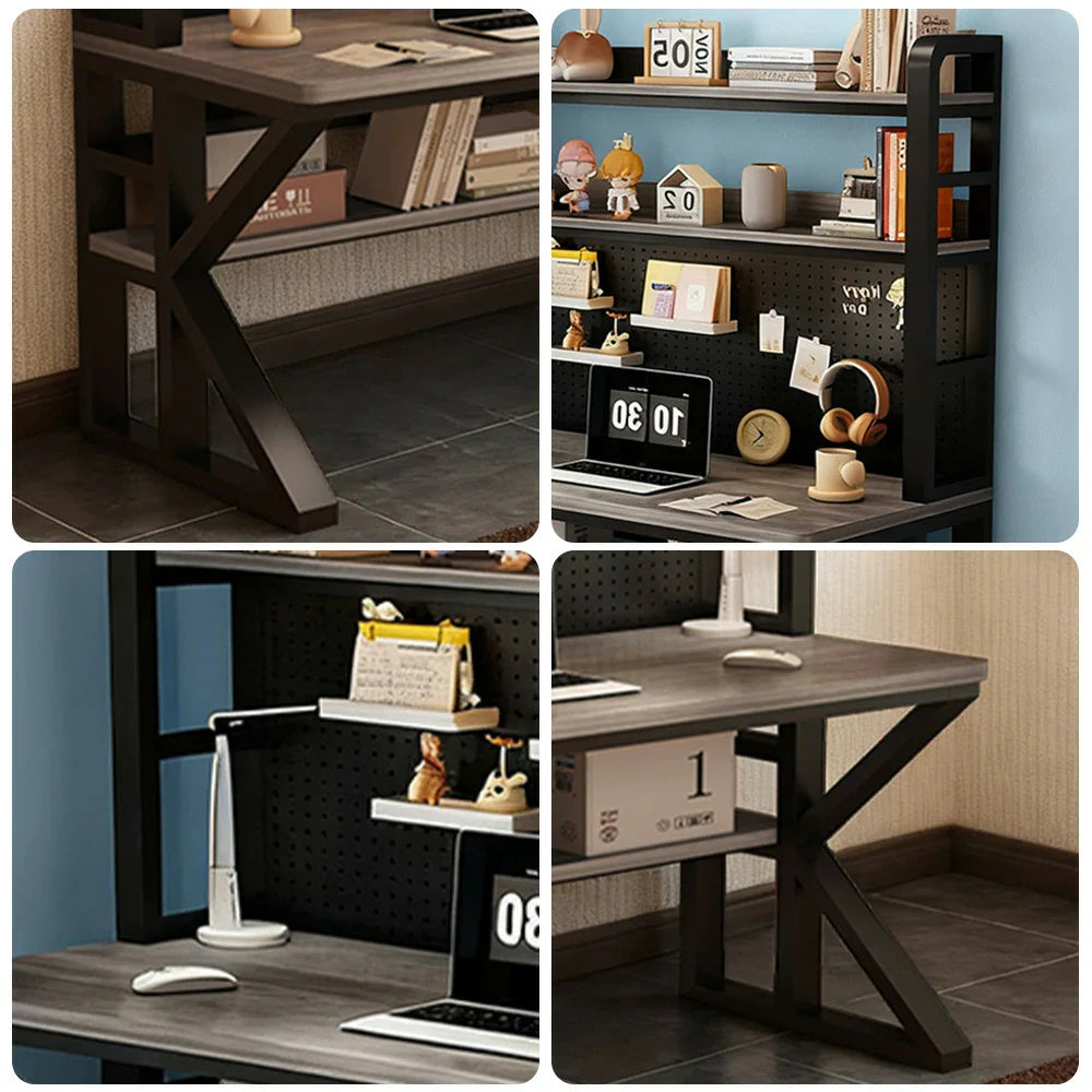 LIVARA Office Black and Space-Saving 2-in-1 Pegboard Design, Panels, Storage - Desk 100/120/140cm, Frame, Steel Thick Grey