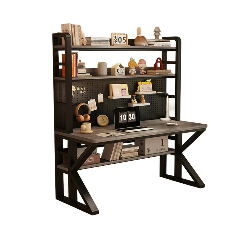 LIVARA Office Black and Space-Saving 2-in-1 Pegboard Design, Panels, Storage - Desk 100/120/140cm, Frame, Steel Thick Grey