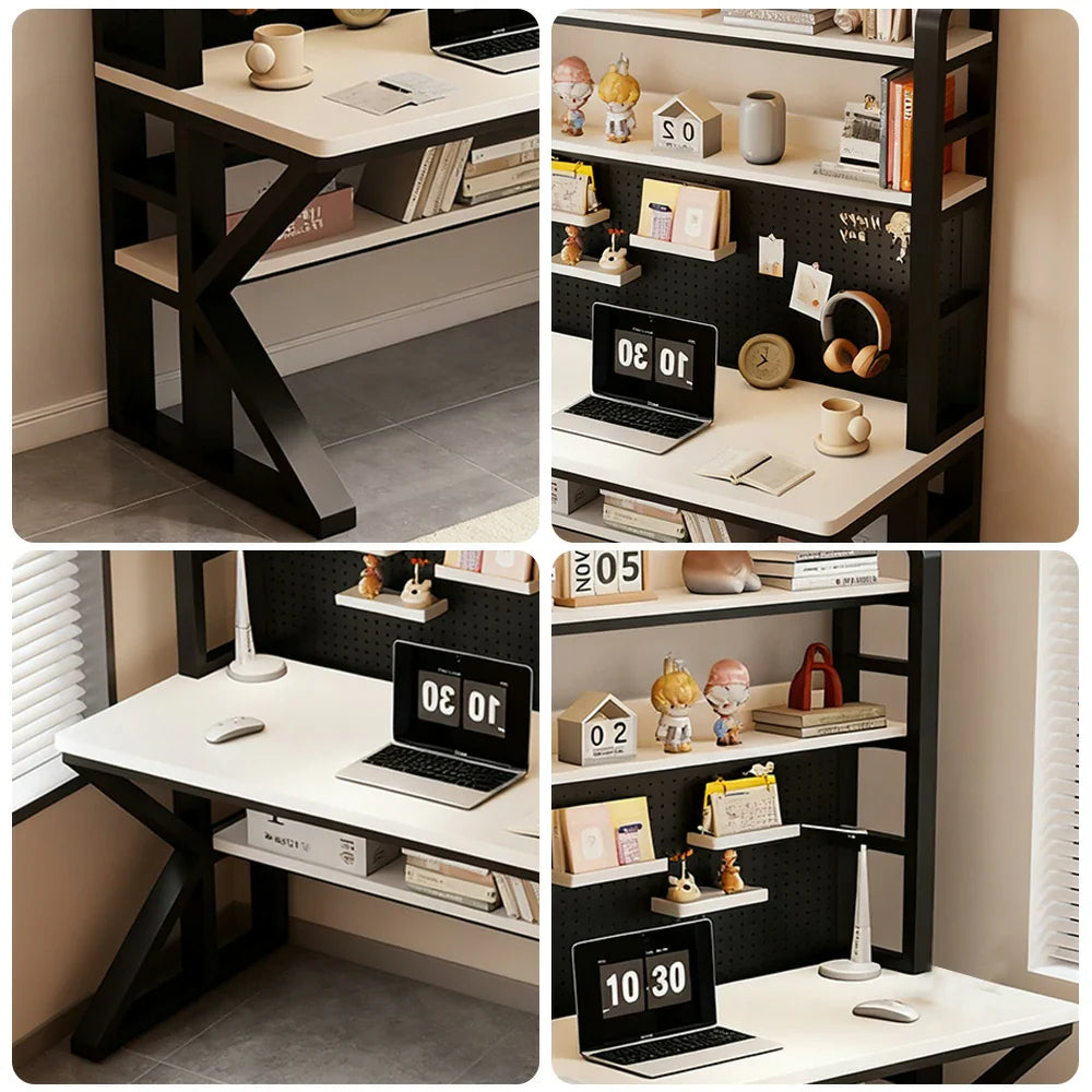 LIVARA Office - Panels, Storage Frame, Pegboard 100/120/140cm, and Black Desk Steel 2-in-1 Design, Space-Saving Thick White