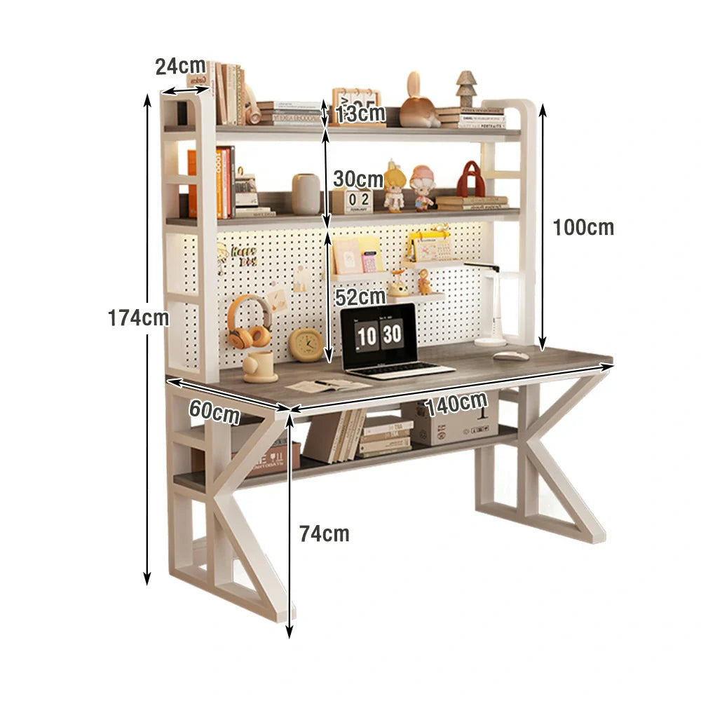 LIVARA Office - Space-Saving Desk Thick Steel White Panels, Storage Design, 100/120/140cm, Frame, and Pegboard 2-in-1 Grey