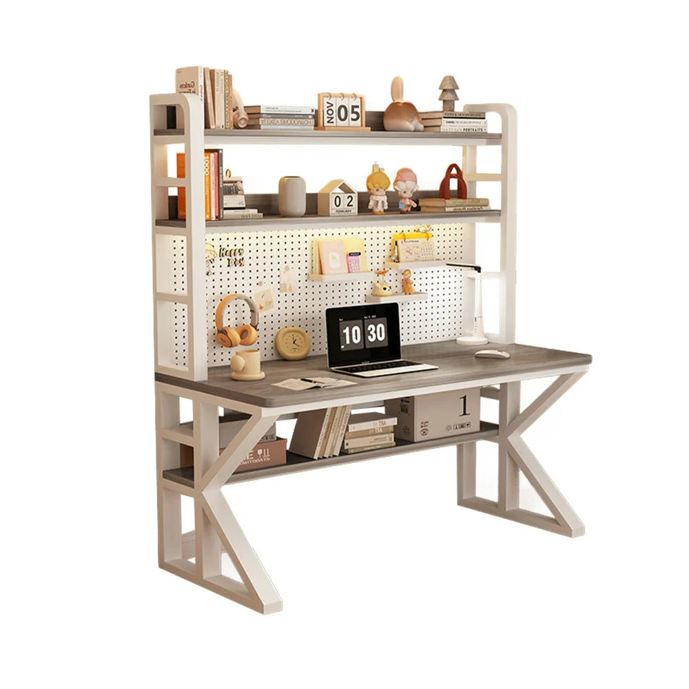 LIVARA Office - Space-Saving Desk Thick Steel White Panels, Storage Design, 100/120/140cm, Frame, and Pegboard 2-in-1 Grey