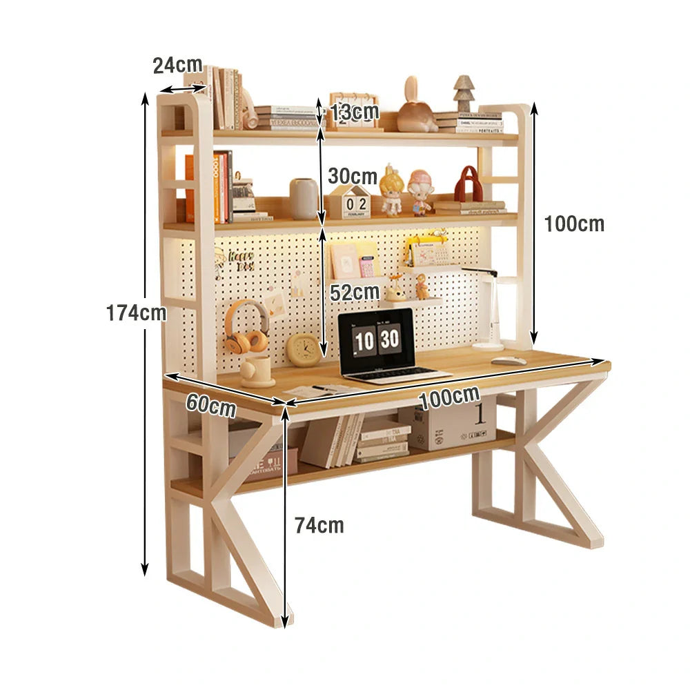 LIVARA Office and White Pegboard Design, 2-in-1 Panels, Space-Saving Storage Thick Steel Desk - 100/120/140cm, Frame, Wood