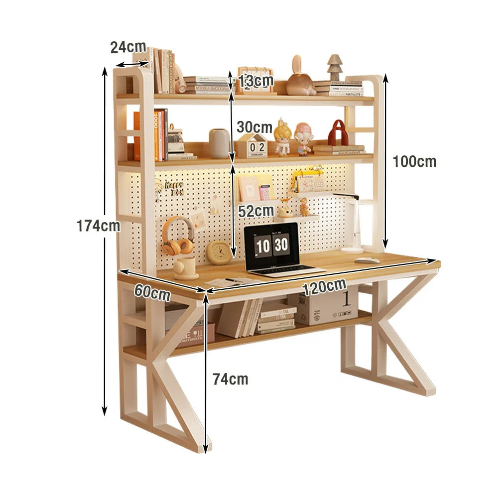 LIVARA Office and White Pegboard Design, 2-in-1 Panels, Space-Saving Storage Thick Steel Desk - 100/120/140cm, Frame, Wood