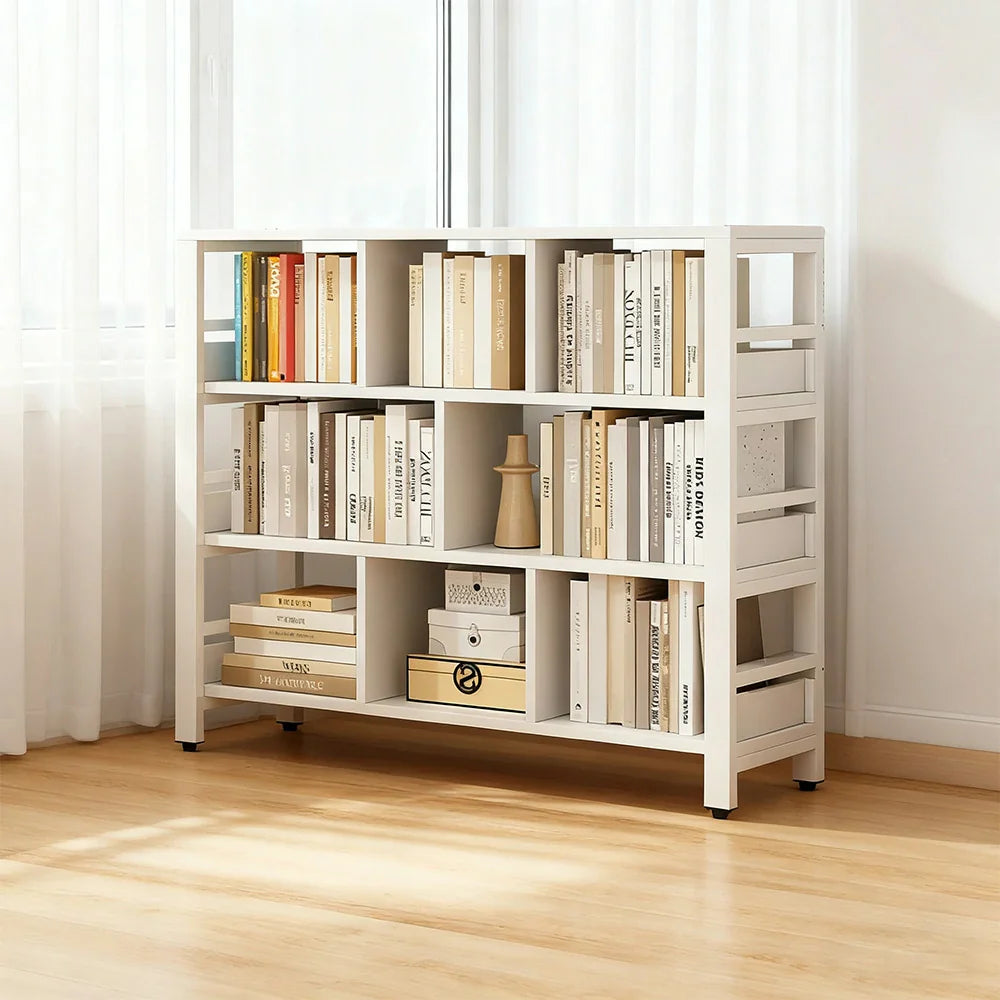 LIVARA 4-Tier Space-Saving Thickened Bookshelf Steel Panels, 80/110/140cm Eco Rack, - Storage Frame Reinforced White