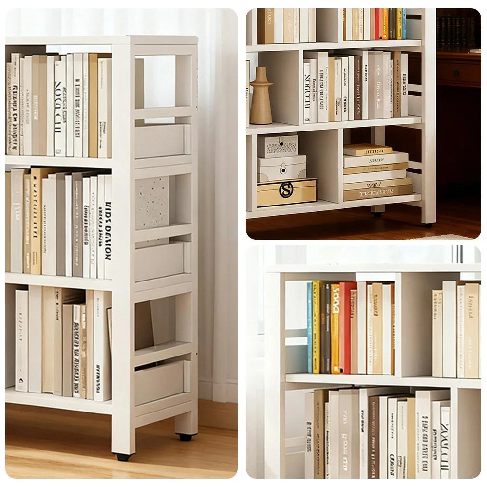 LIVARA 4-Tier Space-Saving Thickened Bookshelf Steel Panels, 80/110/140cm Eco Rack, - Storage Frame Reinforced White