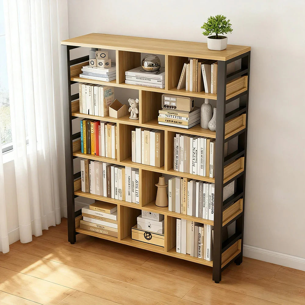 LIVARA 6-Tier Space-Saving Frame 80/110/140cm Bookshelf Rack, Storage Steel Thickened - Panels, Reinforced Eco Black