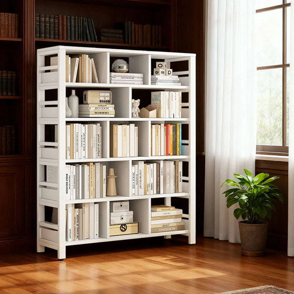 LIVARA 6-Tier Frame Steel Bookshelf Storage Space-Saving 80/110/140cm Reinforced Rack, Thickened - Eco Panels, White