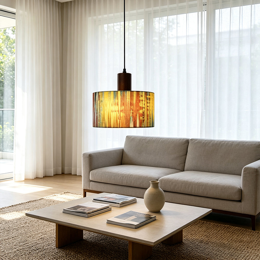 LIVARA Guangyun Large 35cm Artistic Drum Pendant Light for Dining Room Bedroom - Multicolour