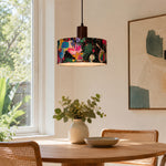 LIVARA Large 35cm Painted Fabric Drum Pendant Light for Dining Room Bedroom - Multicolour