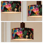 LIVARA Large 35cm Painted Fabric Drum Pendant Light for Dining Room Bedroom - Multicolour