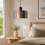 LIVARA Large 35cm Colourful Striped Fabric Drum Pendant Light for Dining Room Bedroom - Multicolour
