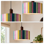 LIVARA Large 35cm Colourful Striped Fabric Drum Pendant Light for Dining Room Bedroom - Multicolour
