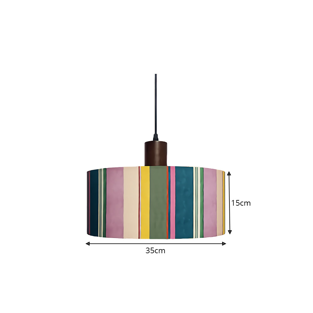 LIVARA Large 35cm Colourful Striped Fabric Drum Pendant Light for Dining Room Bedroom - Multicolour