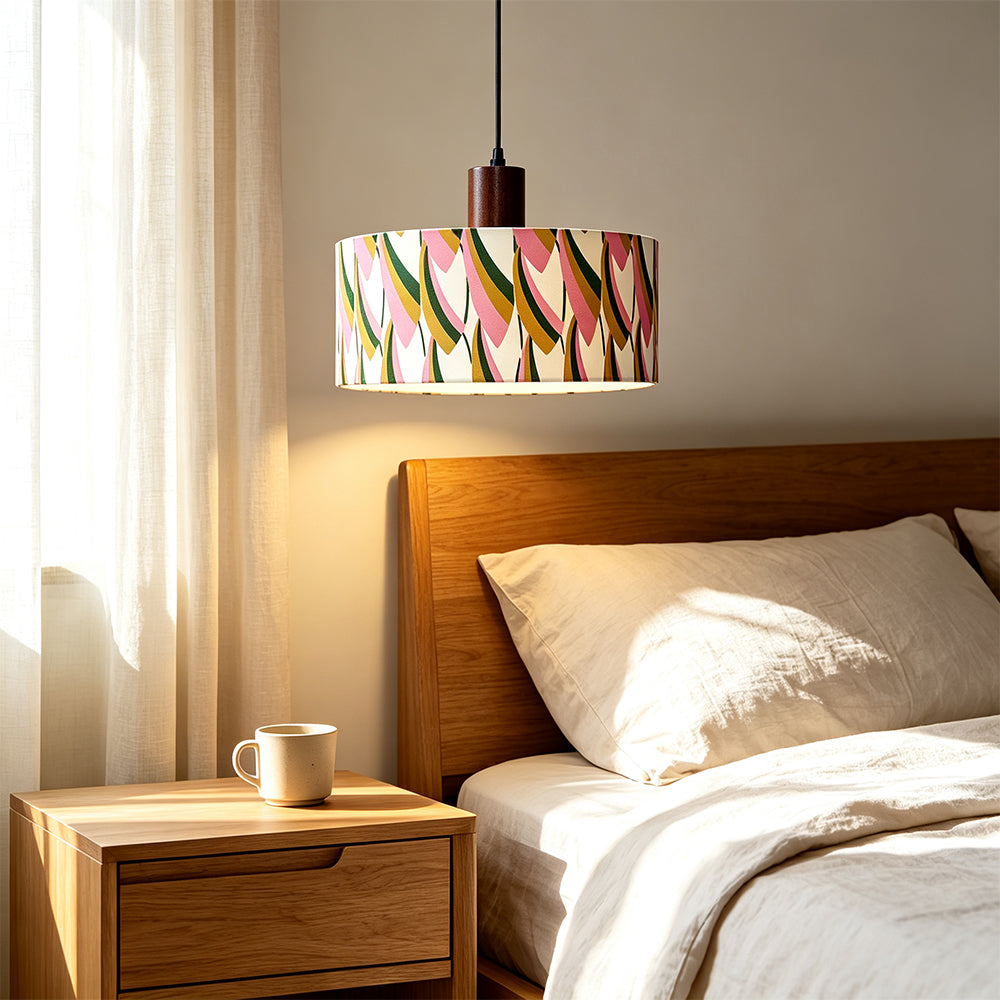 LIVARA Large 35cm Tricolour Fabric Drum Pendant Light for Dining Room Bedroom - Multicolour