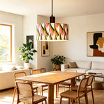 LIVARA Large 35cm Tricolour Fabric Drum Pendant Light for Dining Room Bedroom - Multicolour