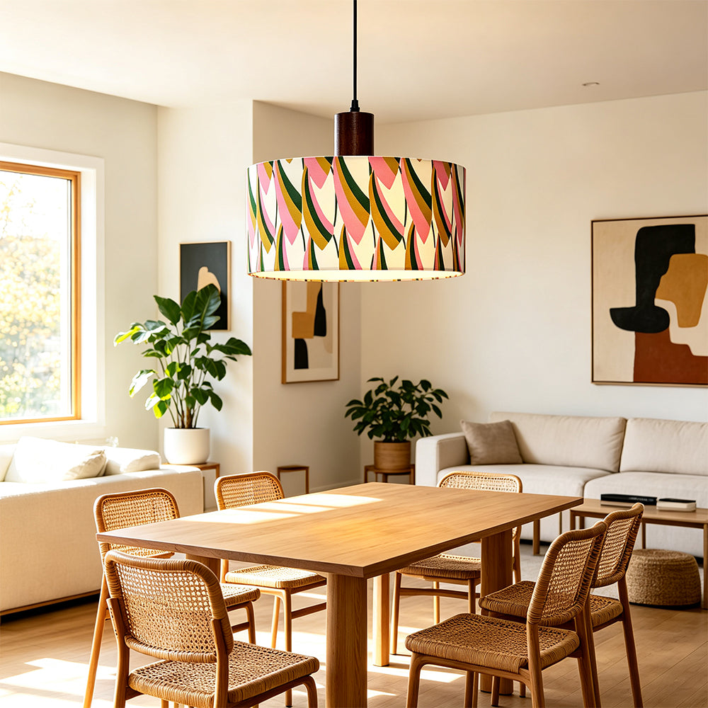 LIVARA Large 35cm Tricolour Fabric Drum Pendant Light for Dining Room Bedroom - Multicolour