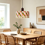LIVARA Large 35cm Tricolour Fabric Drum Pendant Light for Dining Room Bedroom - Multicolour