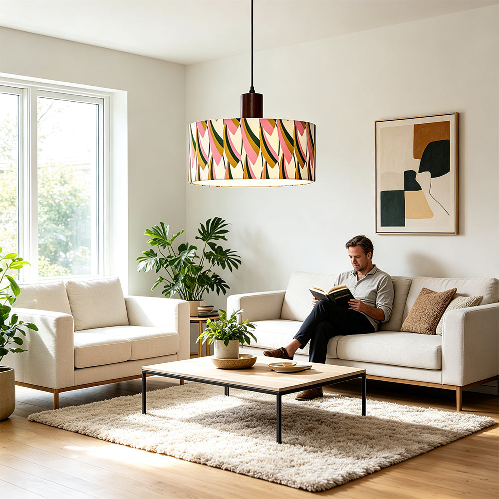 LIVARA Large 35cm Tricolour Fabric Drum Pendant Light for Dining Room Bedroom - Multicolour