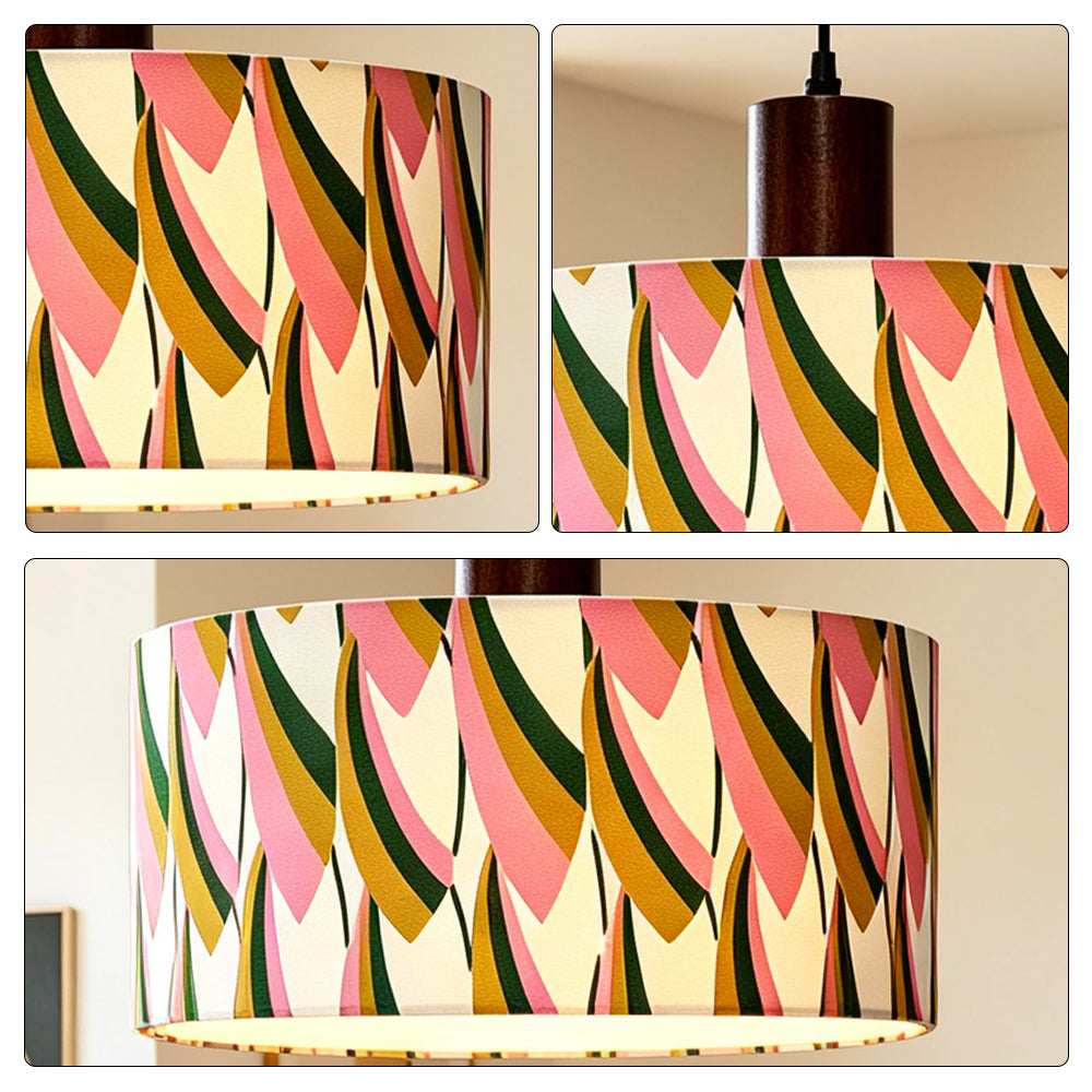 LIVARA Large 35cm Tricolour Fabric Drum Pendant Light for Dining Room Bedroom - Multicolour