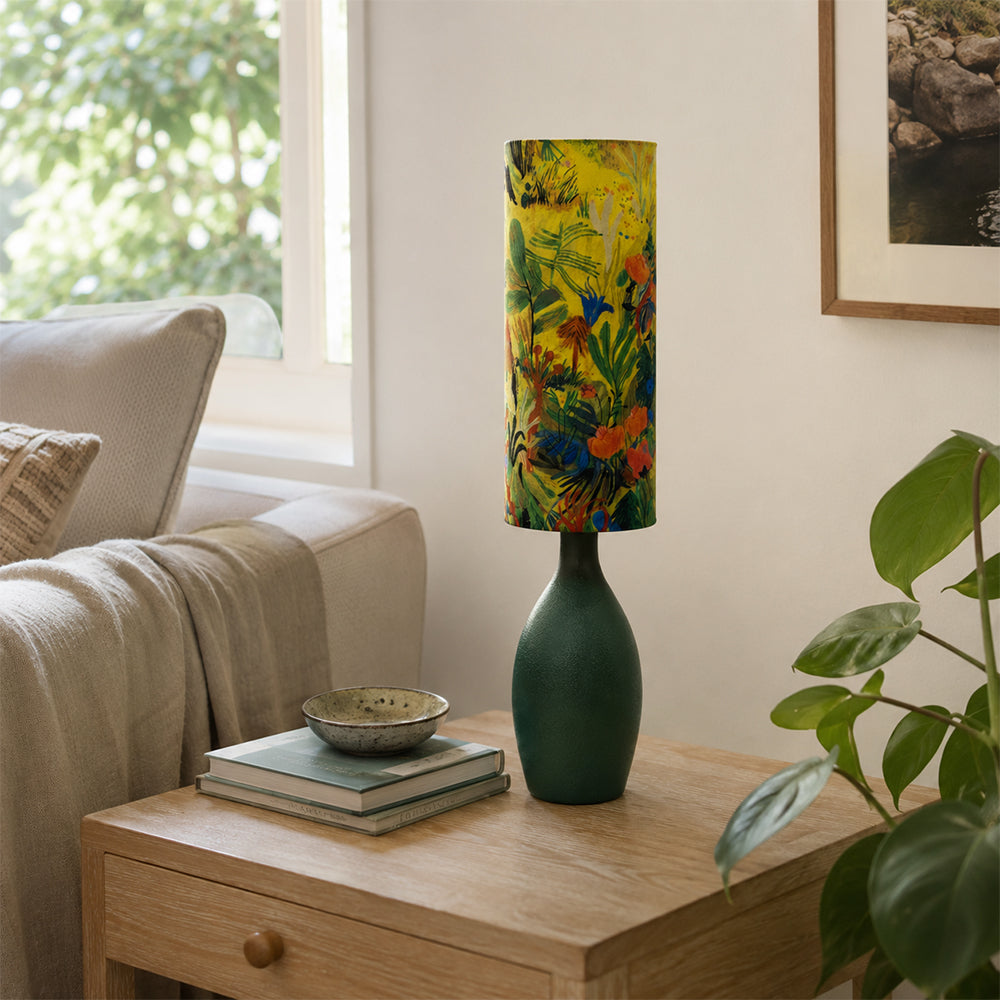 LIVARA Tropical Botanical Fabric Table Lamp Plug-In Accent Light for Bedroom Living Room - Yellow & Green