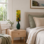 LIVARA Tropical Botanical Fabric Table Lamp Plug-In Accent Light for Bedroom Living Room - Yellow & Green