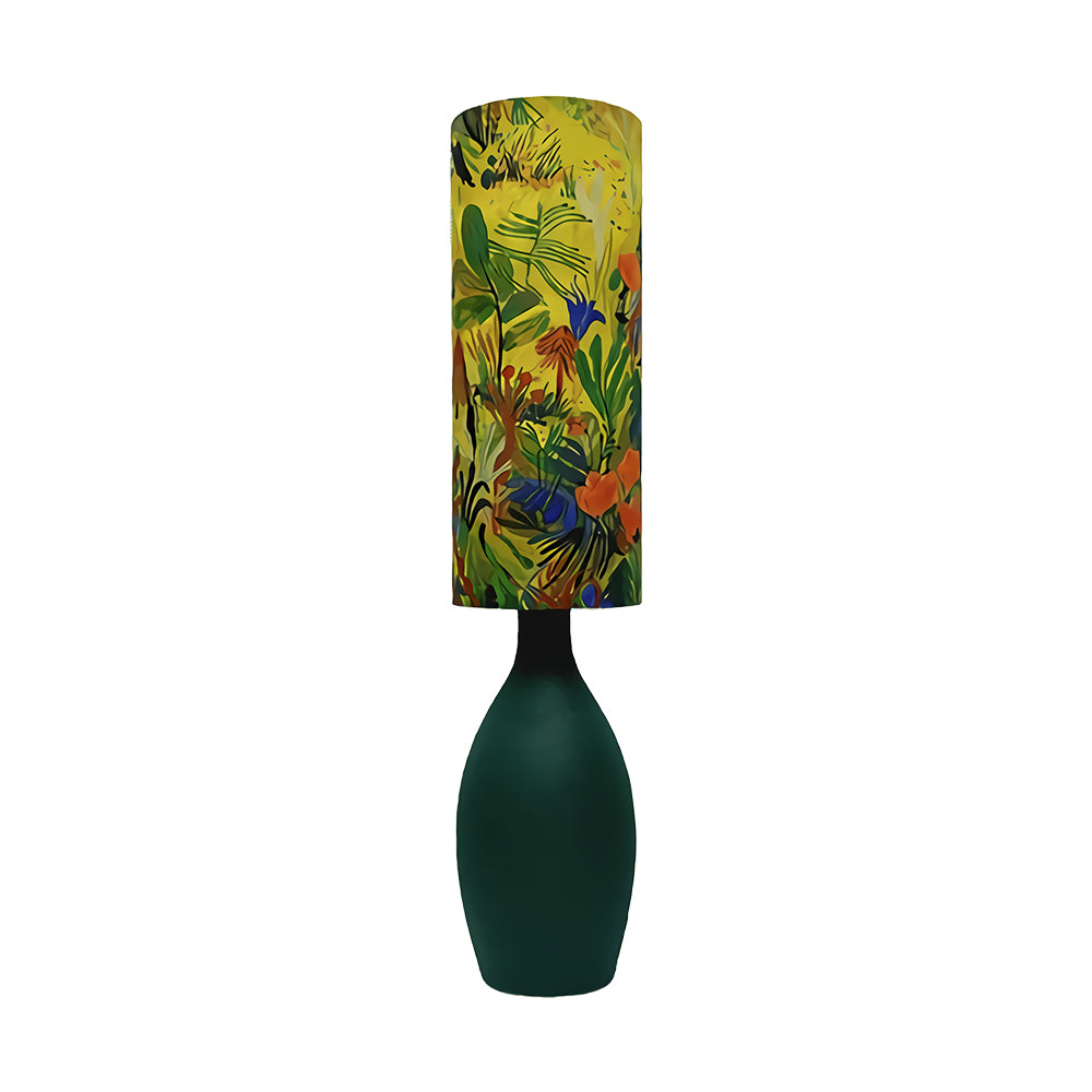 LIVARA Tropical Botanical Fabric Table Lamp Plug-In Accent Light for Bedroom Living Room - Yellow & Green