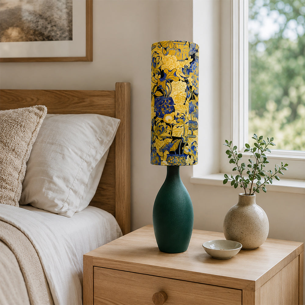 LIVARA Tropical Botanical Fabric Table Lamp Plug-In Accent Light for Bedroom Living Room - Yellow & Blue