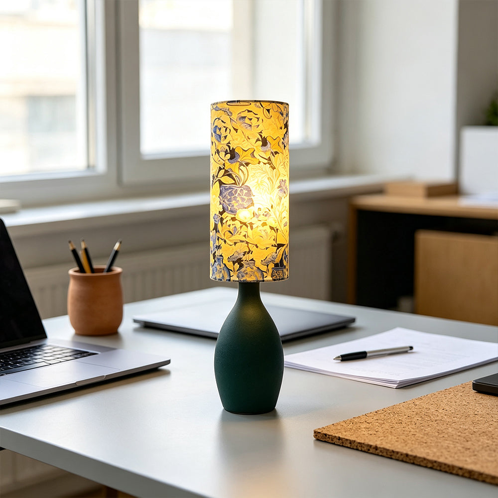 LIVARA Tropical Botanical Fabric Table Lamp Plug-In Accent Light for Bedroom Living Room - Yellow & Blue
