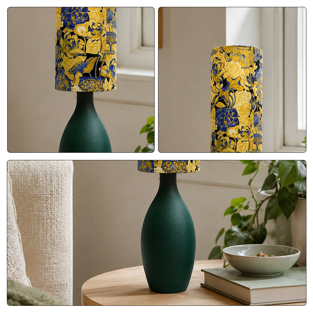 LIVARA Tropical Botanical Fabric Table Lamp Plug-In Accent Light for Bedroom Living Room - Yellow & Blue