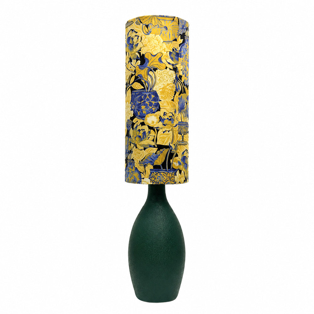 LIVARA Tropical Botanical Fabric Table Lamp Plug-In Accent Light for Bedroom Living Room - Yellow & Blue