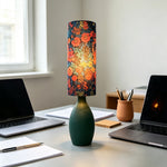 LIVARA Gold-Accented Floral Fabric Table Lamp Plug-In Bedside Light for Bedroom Living Room - Dark Green