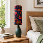 LIVARA Gold-Accented Floral Fabric Table Lamp Plug-In Bedside Light for Bedroom Living Room - Dark Green