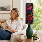 LIVARA Gold-Accented Floral Fabric Table Lamp Plug-In Bedside Light for Bedroom Living Room - Dark Green