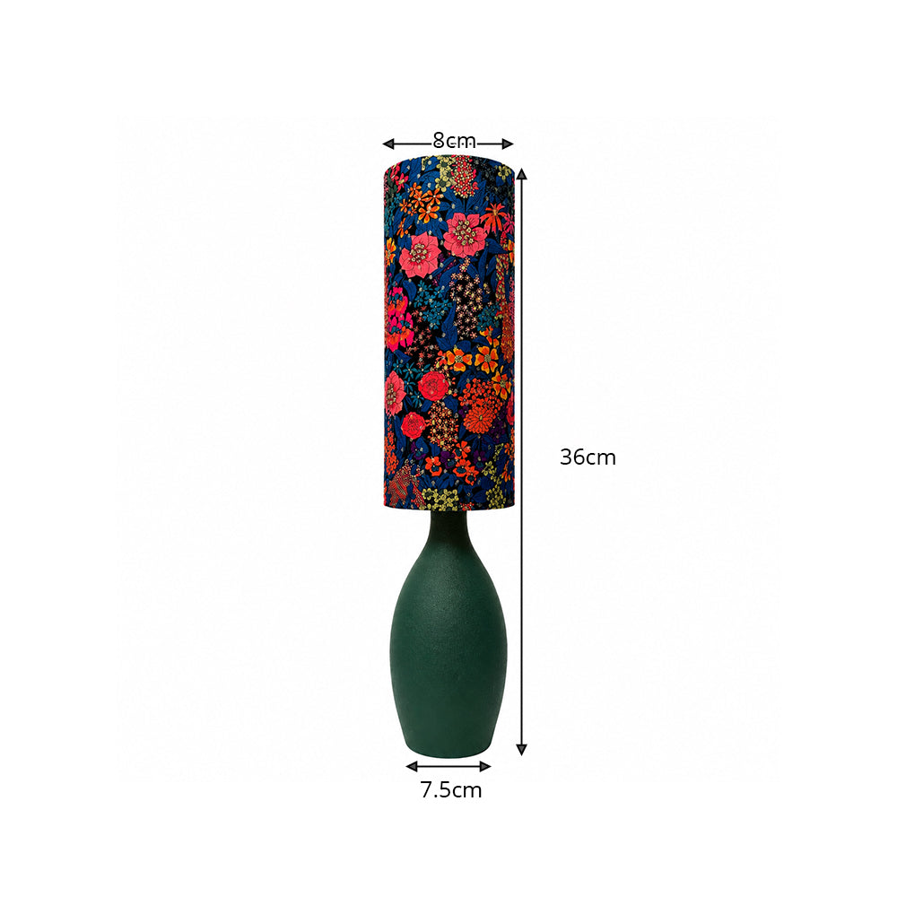 LIVARA Gold-Accented Floral Fabric Table Lamp Plug-In Bedside Light for Bedroom Living Room - Dark Green