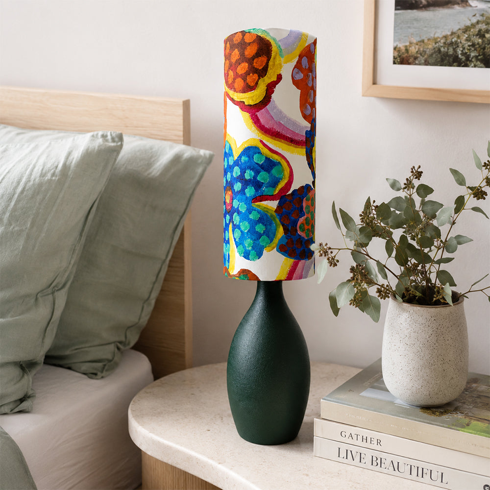LIVARA Gold-Accented Floral Fabric Table Lamp Plug-In Bedside Light for Bedroom Living Room - Multicolour