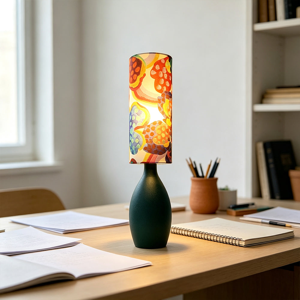 LIVARA Gold-Accented Floral Fabric Table Lamp Plug-In Bedside Light for Bedroom Living Room - Multicolour