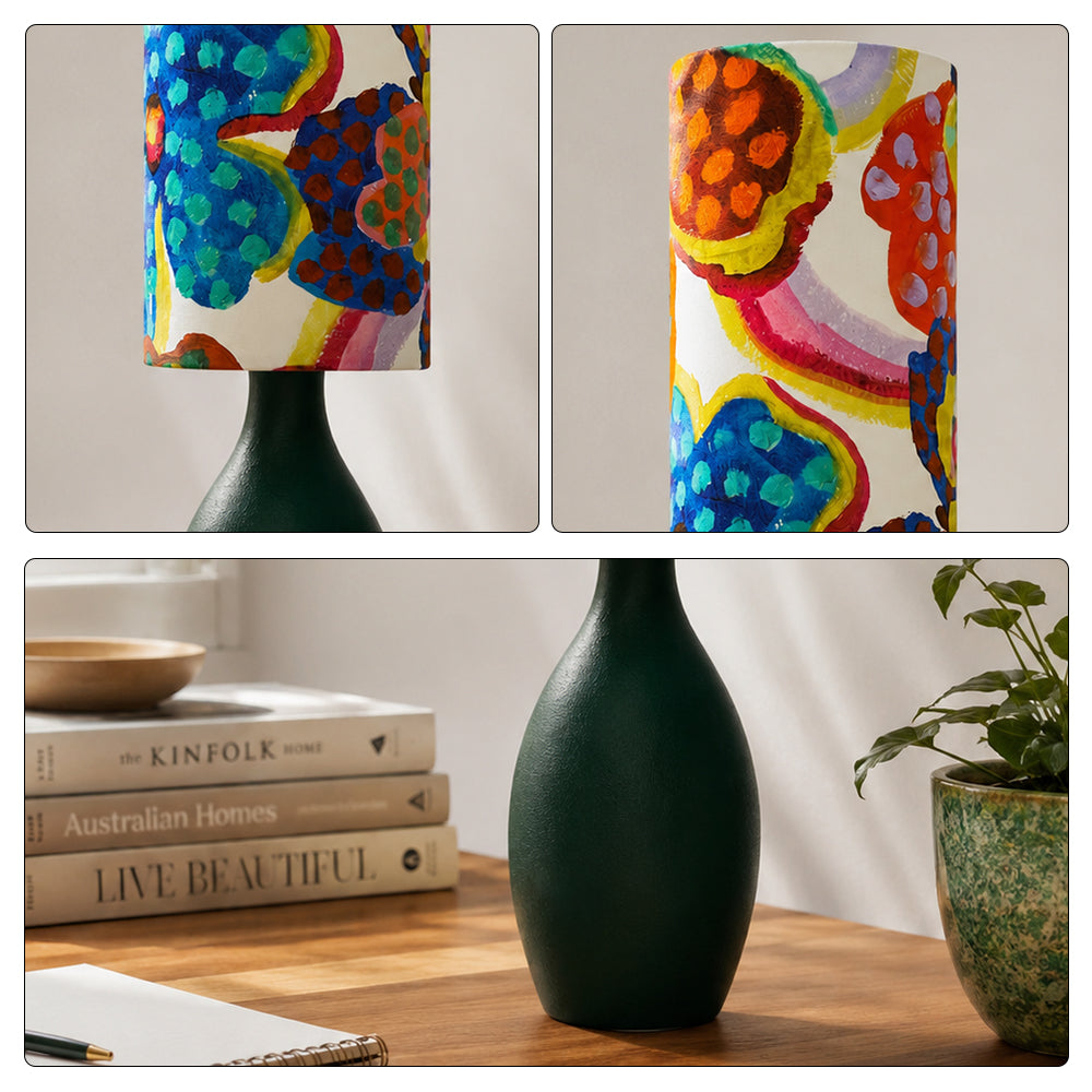 LIVARA Gold-Accented Floral Fabric Table Lamp Plug-In Bedside Light for Bedroom Living Room - Multicolour